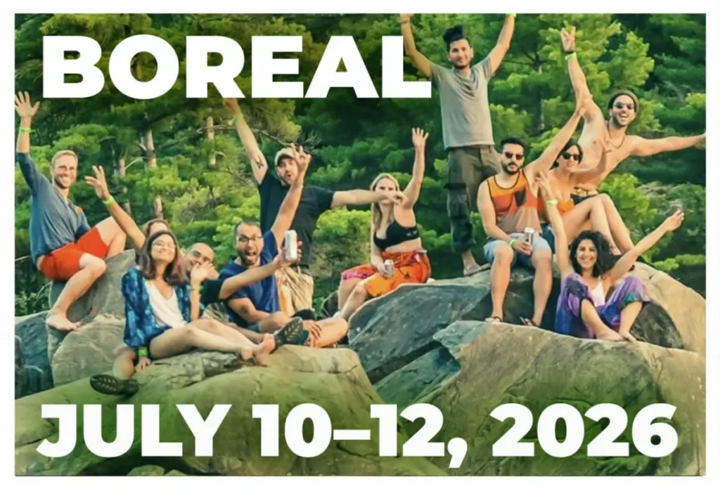 A group of people cheering on a rock