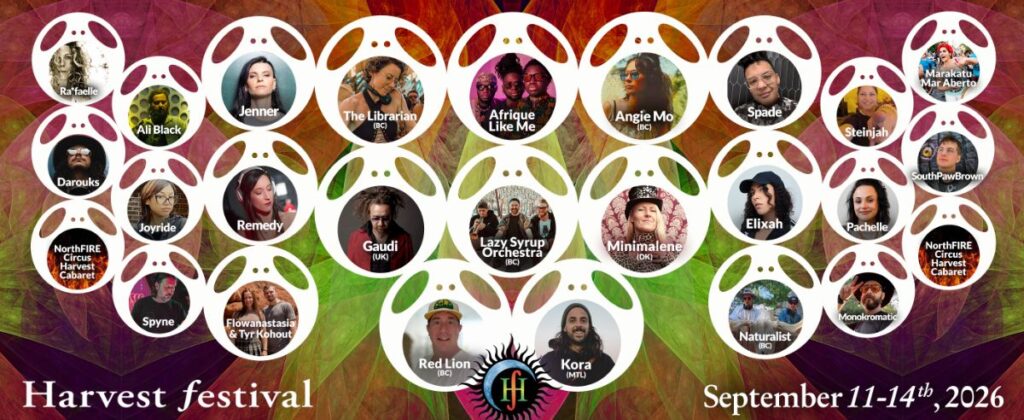 Portraits of the 2026 Harvest fest performers in circles