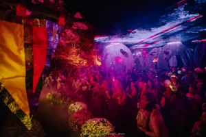 HARVEST 2025, @milabright_photo-2918 Outdoor dancefloor lit red with screaming heads
