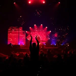 rumzar-sunday-tallandvibin Fan with hands in the air with DJ lit red beyond