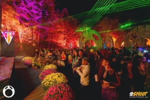 the-heads-stage-by-zac-mac Forest rave with laser lights and vibrant floral displays